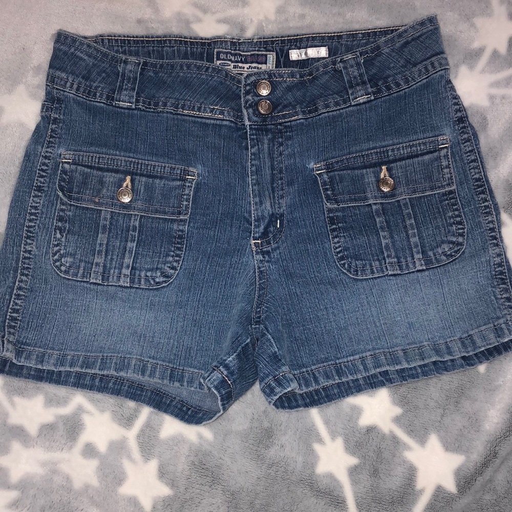 Front and back button pocket denim shorts from Old Navy. With adjustable band.